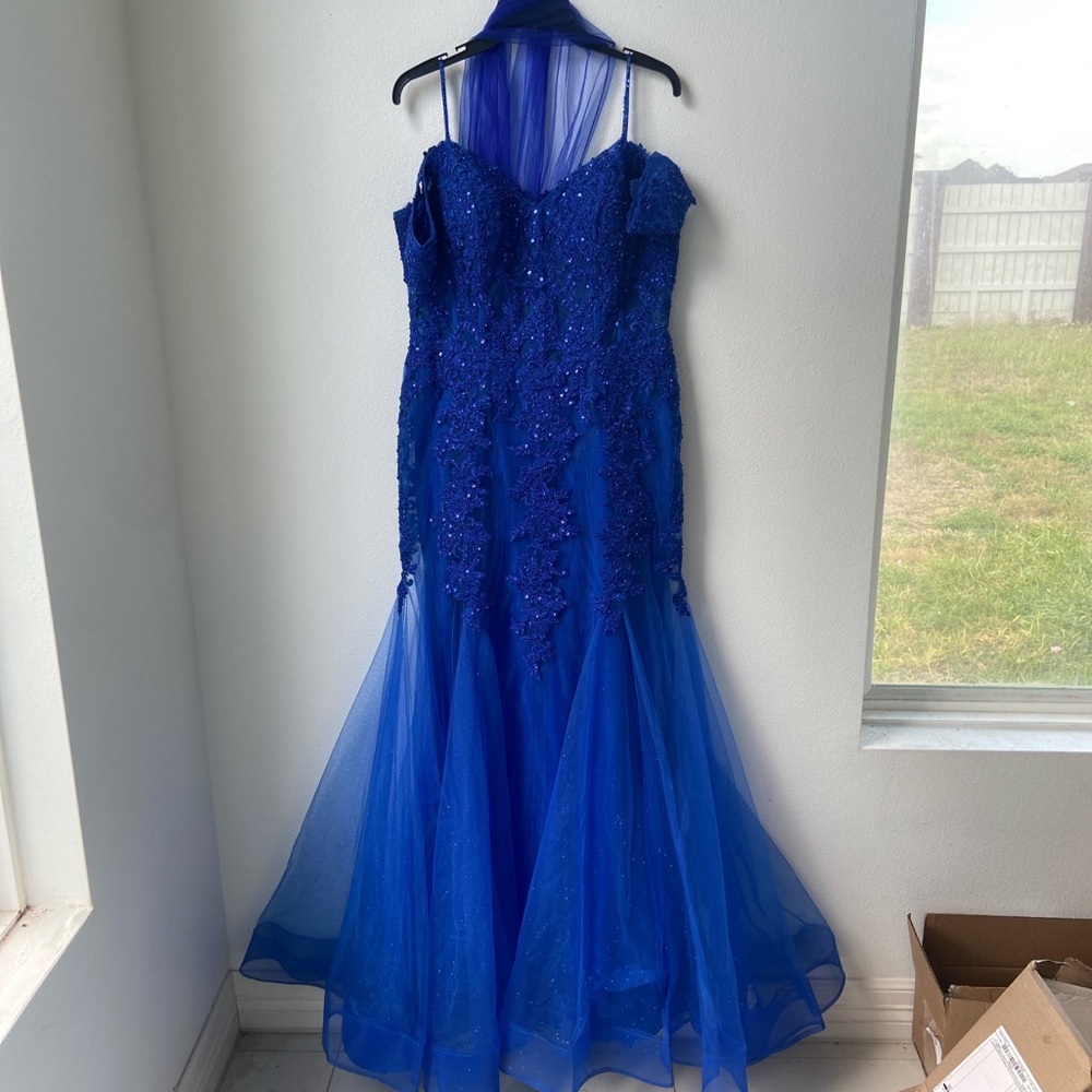 Fiesta 40197 Blue Sparkling Lace & Sequin Mermaid Prom Dress